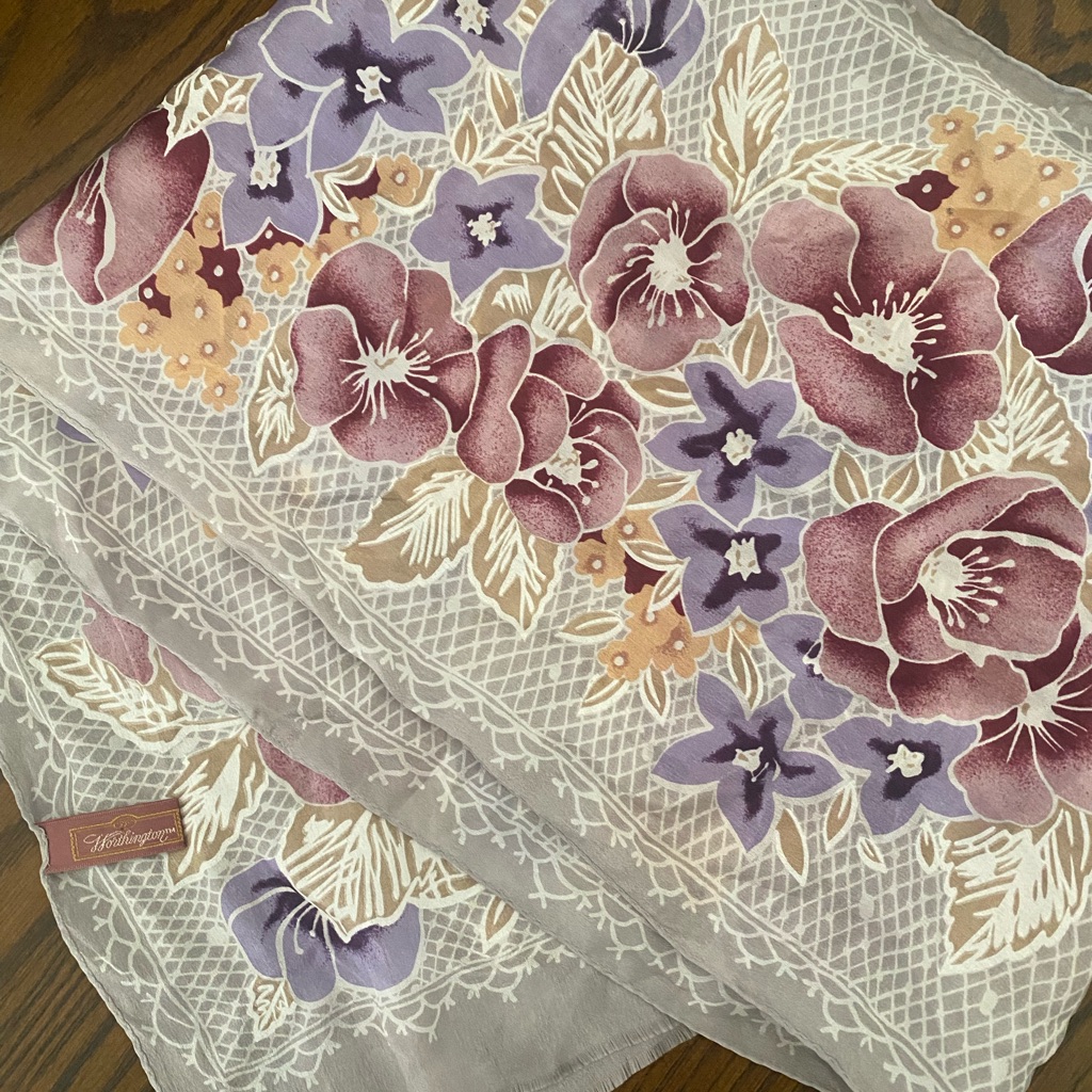 100 Silk Floral Scarf Vintage Look